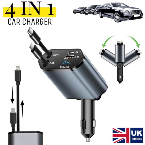 Retractable car charger - 4-in-1,