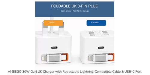 Ameego 30w gan charger mfi - ameego, uk